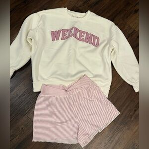 Pink Rose ‘weekend’ Pajama Set - Cream and Pink, size M